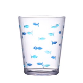 KLIFA- CHARLESTON- 16.5 oz, Set of 6, Acrylic Fishing Tumbler, School of Fish Drinking Glasses, BPA-Free, Stackable Plastic Drinkware, Dishwasher Safe Cups, Dark and Light Blue Printing