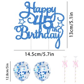 45th Geburtstag Kuchen Dekoration Kuchen Toppers Zahl Kerzen Birthday Torten Dekoration Sternen Papierfächer Ballon Torte Toppers Kuchendeko für 45. Geburtstag Dekorationen Party Zubehör, Blau