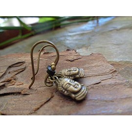 ★ HANDEFERTIGTE SCHWARZE KERAMIK & BRONZE BUDDHA ★ Ohrringe & selbsthergestellten handmade Haken