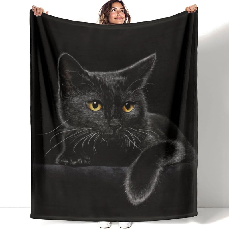 HommomH Black Cat Throw Blanket for Women Girls, Cat Lover