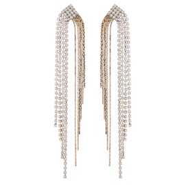 Clip On Earrings - Gold Plated Crystal Zirconia Chandelier With Diamante Strands - Britt G