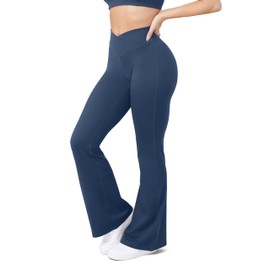 HEGALY Women's Flare Yoga Pants - Crossover Flare Leggings High Waisted Tummy Control Workout Casual Bootcut Pants Navy Blue