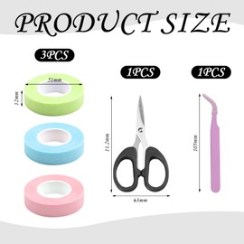 Pack of 3 Eyelash Band, 1 Piece Pink Tweezers, 1 Piece Metal Scissors, Eyeshadow Makeup Band, Eyelash Extension Tape, Eyeshadow Tape for Eye Makeup