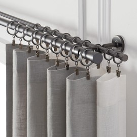 Cambria® Designer Series - Premium 9 foot Custom Double Curtain Rod - 1-1/8 inch Large Diameter - Non-Adjustable for a Seamless Look - Premium Designer Brackets and End Caps - Matte Graphite Finish