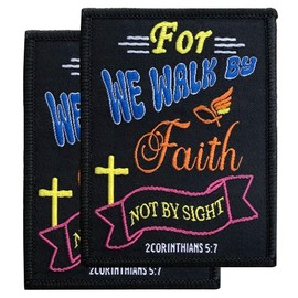 2Pcs Bible Verse Patches, for We Walk by Faith Not by Sight Embroideried Tactical Hook & Loop Patch for Vest Backpack Hat Clothes, Corinthians 5:7 Patch