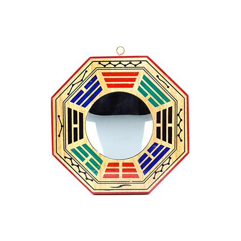 FUNSXBUG 4 Inch Chinese Bagua Mirror Feng Shui Wood Mirror