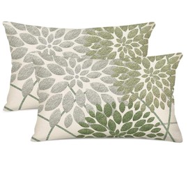 Sage Green Decorative Dahlia Boho Lumbar Pillow Covers 12x20 Inch Set of 2 Geometric Floral Elegant Gray Green White Decor Rustic Farmhouse Throw Pillows Cushion Cases for Sofa Bed Decor