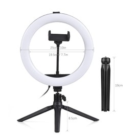 10 Inch LED Ring Light Video Conference 3 Modes 11 Levels Adjustable Brightness USB Powered with Desktop Tripod + Flexible Phone Holder + Ballhead Adapter for Live Selfie