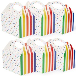 Happyhiram 25 Pcs Favor Boxes for Kids Birthday Box, Polka Dot and Striped Colorful Goodie Treat Boxes with Handles 6" Gable Candy Boxes Paper Gift Boxes for Kids Party Decorations and Supplies