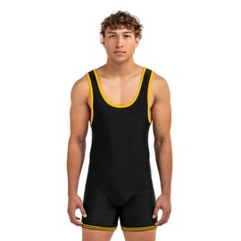 Matman U.S.A. The Edge Old School Men's Boy's Wrestling Singlet (Black/Gold, 3X-Large)