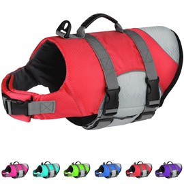 Dogcheer Dog Life Jacket, Reflective Dog Life Vest for Swimming Boating, Adjustable Puppy Swim Vest Ripstop Pet PFD Floating Vest Preserver Small Medium Large Dogs - Red Gray M