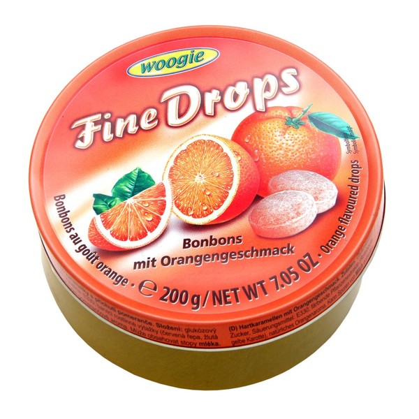 Woogie, German Fine Drops Orange Sanded Hard Candy Tin 200g (Orangengeschmack) (3 pcs)