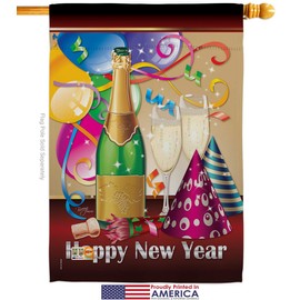 Breeze Decor New Year Happy Garden House Flags Kit Winter Clock Countdown Champagne Party Fireworks Celebrate Small Decorative Gift Yard Banner Made in USA 28 X 40