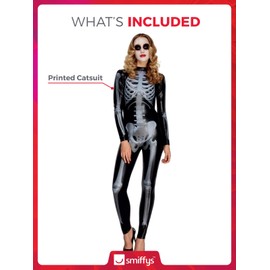 Smiffys Fever Miss Whiplash Skeleton Costume, Black, L - US Size 14-16
