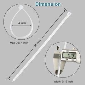 White Zip Ties 14 inch (100 Pack), Clear, 50 lb, UV Resistant Cable Ties for Outdoor Use, LOCKLOCK