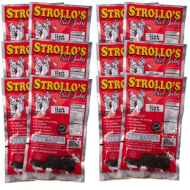 Strollo's Beef Jerky Hot Original Flavor 10 Pack - Low Sodium, Low Sugar, Low Carb - Made with all Natural USA Beef, USDA Certified