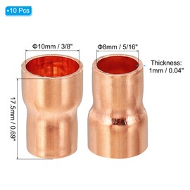 PATIKIL 3/8" to 5/16" ID Copper Reducer, 10pcs 99.9% Pure Copper Reducing Coupling Pressure Fitting Pipe Tube Connector Adapter with Sweat Solder Connection