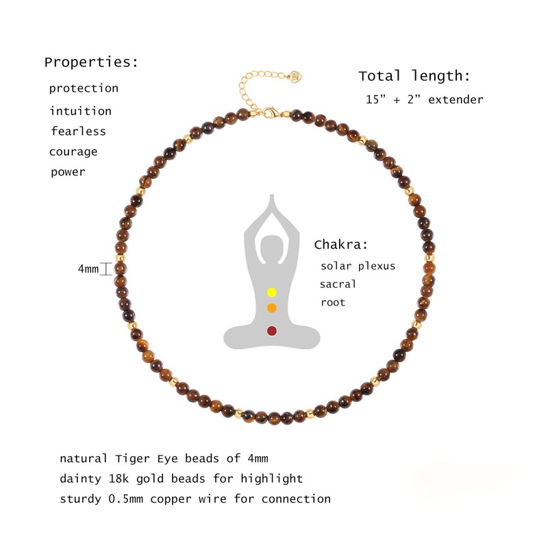 Aobei Pearl Tiger Eye Beaded Choker Healing Crystal Necklace for