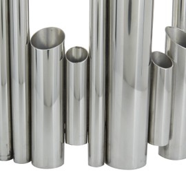 CosmoLiving by Cosmopolitan Stainless Steel Metal Decorative Vase Organ Pipe Tube Centerpiece Vase, Flower Vase for Home Decoration 14" x 4" x 12", Silver