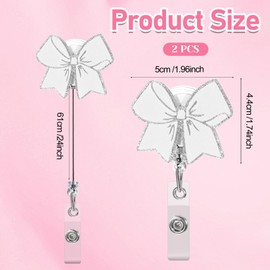 2 PCS Cute Bow Badge Reel, White Retractable Nurse Badge Holder Glitter Acrylic Badges Clip Bow ID Card Clip for Nurse Doctor Student Teacher Office Worker
