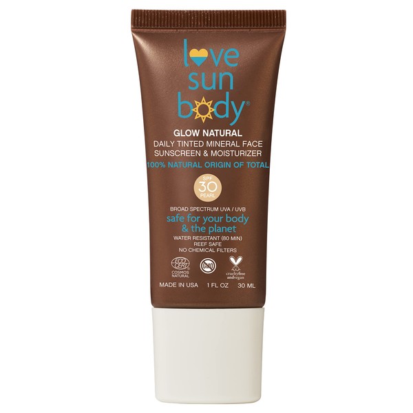 Love Sun Body Daily Tinted Face Sunscreen & Moisturizer (Pearl) | SPF 30 Mineral Zinc Oxide | 100% Natural Origin | Reef Safe CC Cream | Ecocert Certified Cosmos Natural | 1 fl oz | EWG Verified®