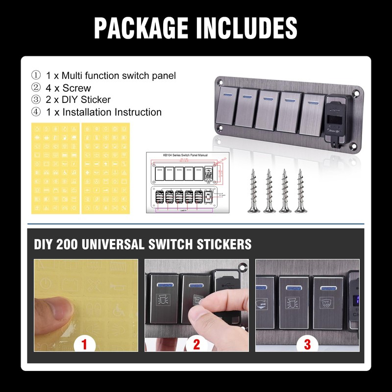 Toggle Switch Panel 5 Gang Waterproof Aluminum Switch 12V/26V Rocker