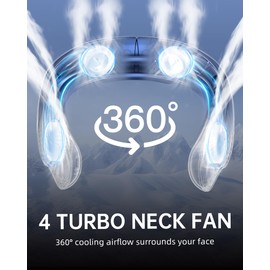 ASNUG Bladeless Neck Fan, 4 Turbo Portable Neck Fan, 4000 mAh Battery Operated, USB Rechargeable Personal Fan, 3 Speeds, 360° Cooling Airflow, LED Display, Wearable Fan for Home, Office, Travel, Gifts