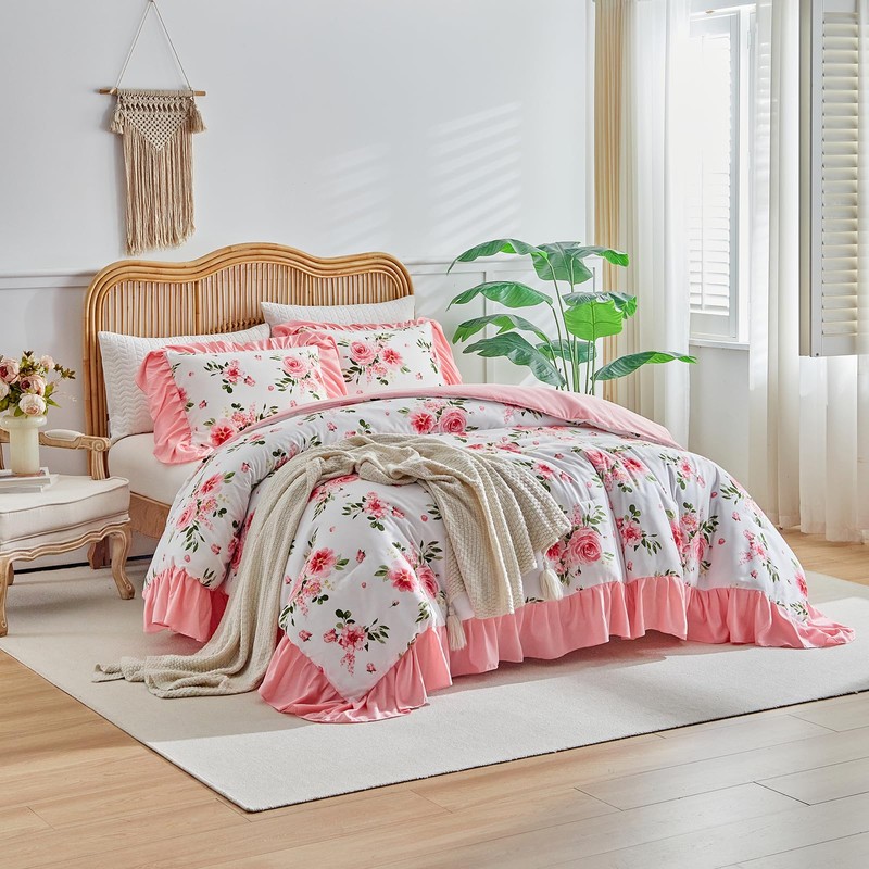 Flower Comforter Set Twin Size 68 * 86in - White