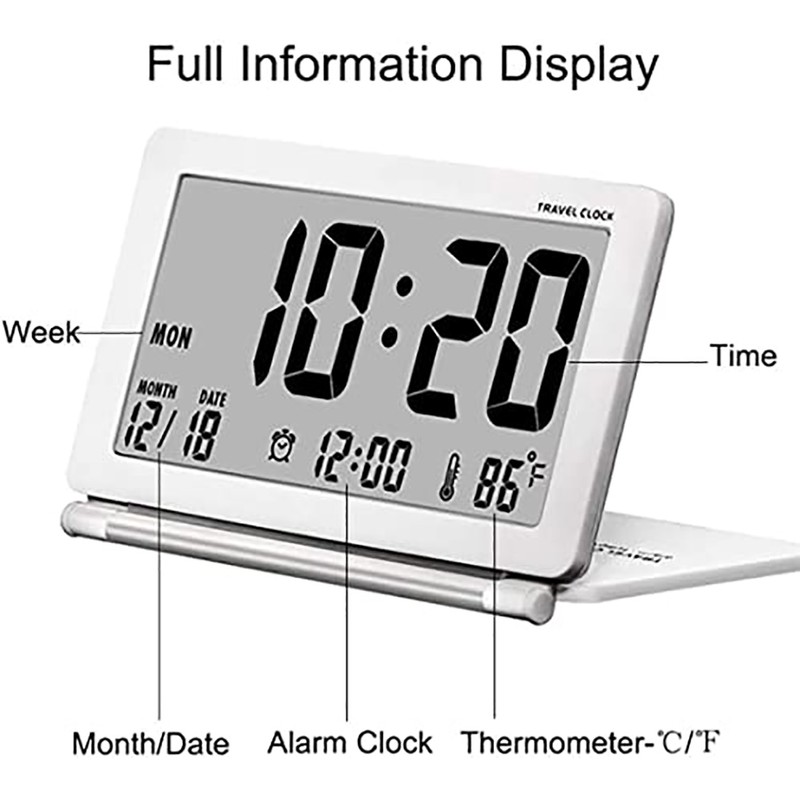 Digital Travel Alarm Clock Battery Operated LCD Clock with Date