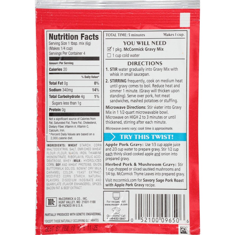 McCormick Pork Gravy Mix, 0.87-Ounce Units (Pack of 24)