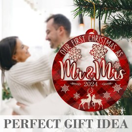 Fastpeace Our First Christmas as Mr and Mrs 2024 Ornament - Mr and Mrs Christmas Ornament - Wedding Gifts for Couples 2024, Bridal Shower Gifts, First Married Christmas Acrylic Ornament