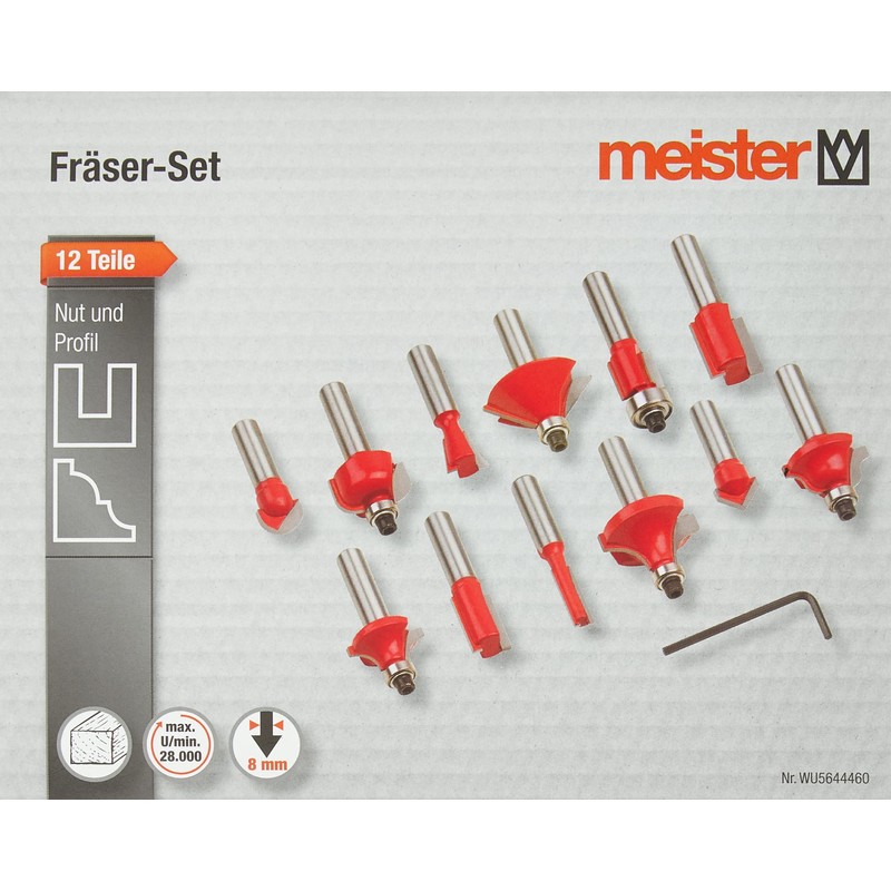 Meister Milling Cutter Set 12 Pieces - For Woodworking -