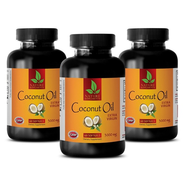 Glowing Hair Pills - Coconut Oil Extra Virgin - Vitamin Supplement - 3 Bottles