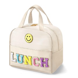 Insulated Lunch Bag for Kids & Women, Boys Girls Lunch Bags Large Cooler Tote, Children's Lunch Bag for School, Boite a Lunch, Womens Lunch Bag for Work, Picnic, Camping, BBQ(Leather, White)