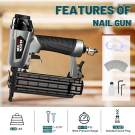NEU MASTER Pneumatic Brad Nailer, 18 Gauge Nail Gun Fires 5/8-Inch to 2-Inch Brad Nails with Carrying Case, Safety Glasses, 800pcs Nails(Used with Air Compressor)