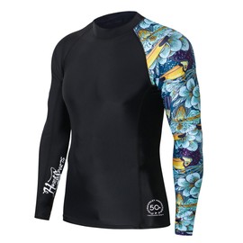 HUGE SPORTS Men's Splice UV Sun Protection UPF 50+ Skins Rash Guard Long Sleeves(HeyToucan, 2XL)