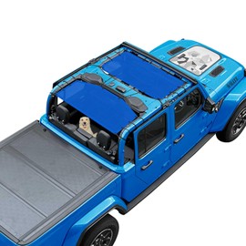 Coverspec JT Top Sun Shade Roof Compatible with Jeep Gladiator 4 Door 2018 to 2023 Sunshade Sunroof Bikini Cover Blocks UV Wind Noise Blue Mesh for Front and Rear 2 pcs