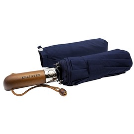 KELINTER® Wooden Handle Windproof Folding Umbrella with Auto Open and Close Teflon 300 T with 10 Reinforced Poles, navy blue