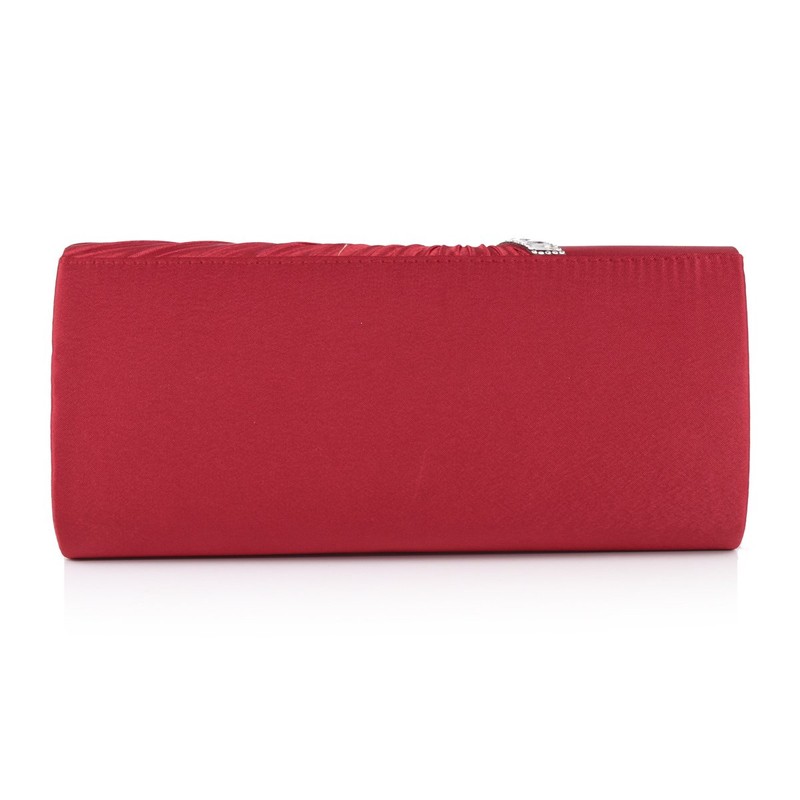 Damara Womens Pleated Crystal-Studded Satin Handbag Evening Clutch,Red