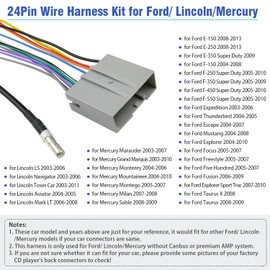 Jayubien 24Pin Radio Wiring Harness Antenna Adapter Kit Compatible with Ford Ford F-150 F-250 F-350 F-450 F-550 Expedition Focus Explorer Escape Mustang Freestyle Fusion Lincoln Mercury
