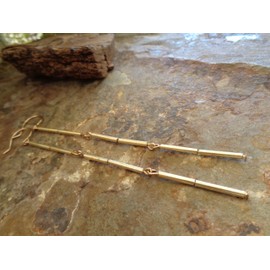 ⊹⊱❁ 11 CM LANGE DREITEILIGE GOLD GLAS STÄBE ❁⊰⊹ richtig lange, aber leichte Ohrringe in goldfarben - fast schulterlange Ohrringe