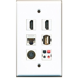RiteAV - 2 HDMI 1 Port USB A-A 1 Port S-Video 1 Port Cat5e Ethernet White 1 Port Speaker Wall Plate