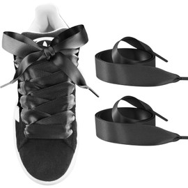UamGlsob 3/4" Wide Ribbon Shoe Laces for Sneakers, 2CM Satin Flat Thick Fancy Silk Shoelaces Replacement for Women Girls (Black,36"/90cm)