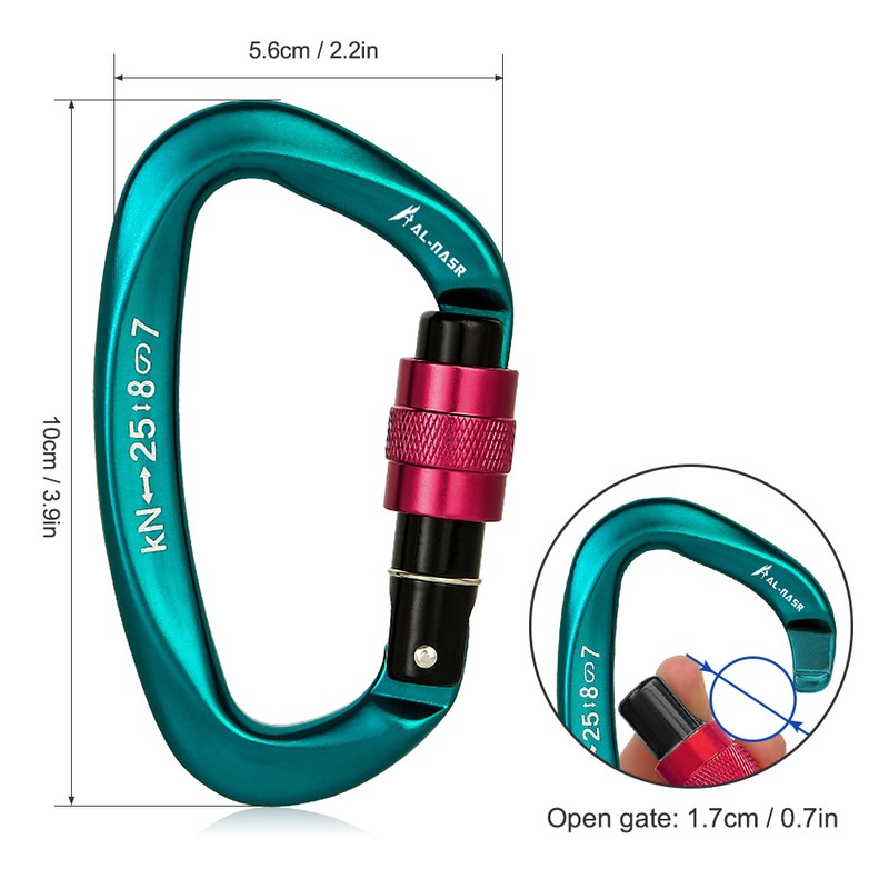 25KN Professional Climbing Carabiner Screw Locking Gate Carabiner Heavy Duty