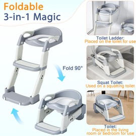 Potty Training Seat with Step Stool Ladder, 3-in-1 Toddler Toilet Seat with Splash Guard, Anti-Slip Pad Adjustable, Potty Training Toilet for Kids Boys Girls Toddlers