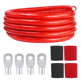 2/0 AWG Battery Cable - 2/0 Gauge CCA Welding Cables with SC Connector Lugs & 3:1 Heat Shrink Tubes for Solar, Car, RV, Accumulator (Red 12 Feet, 2/0 Gauge)
