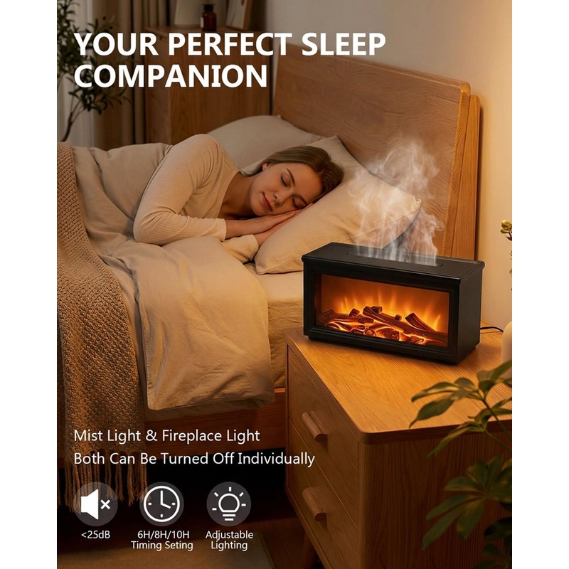 Essential Oil Diffuser, 7-Color Fireplace Fire Flame Aromatherapy Humidifier, 280ml
