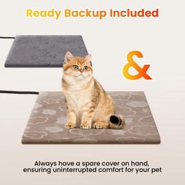 WOOMER Pet Heating Pad for Cats and Dogs, Includes Two Removable Covers, Heated Bed with Steel-Wrapped Cord, Waterproof and Chew-Resistant, 18”×18” Medium Size for Cats, Small Dog, Chick, and Rabbits