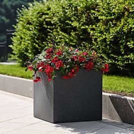 GREENERIA Elegant Modern Black Matte Square Indoor Outdoor Planter Pot – 16”H x 16”W x 16”L - Cube Shaped Flower Pot