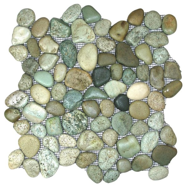 Sea Green Glazed Pebble Tile: Natural Stone Mosaic for Bathroom,